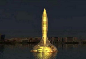 dubai-floating-rotating-hotel-tower at night