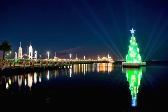 Geelong floating christmas tree Corio bay Australia