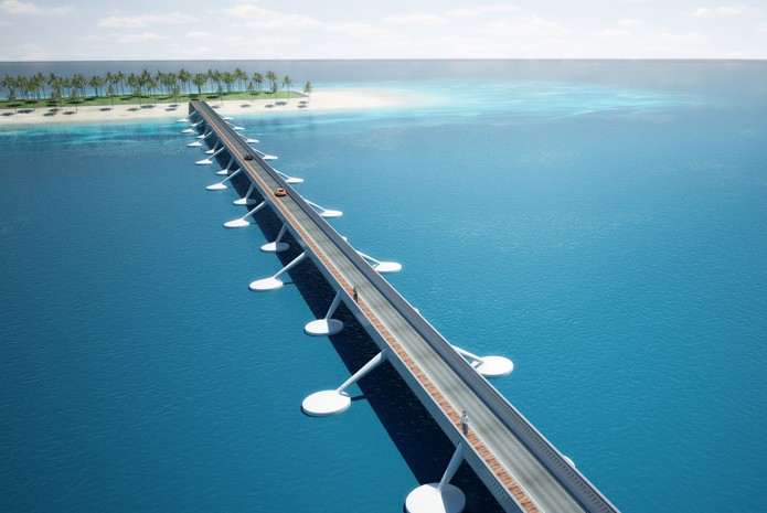 concept floating bridge Maldives overview