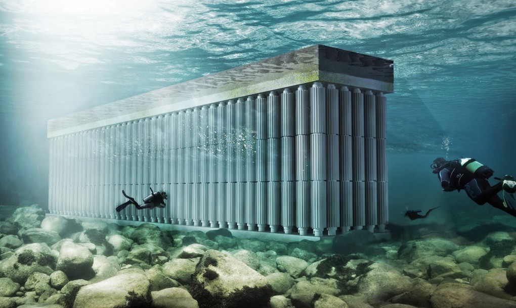 The Parthenon floating Blue energy sea wall waterstudio underwater